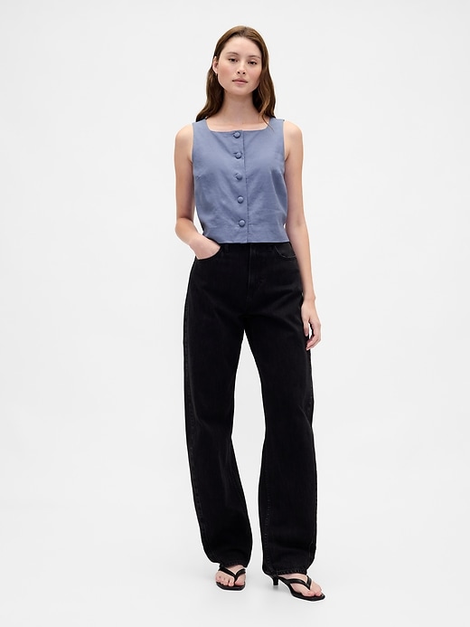 Image number 2 showing, Linen-Blend Button-Front Shell Top