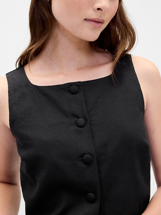 Image number 4 showing, Linen-Blend Button-Front Shell Top
