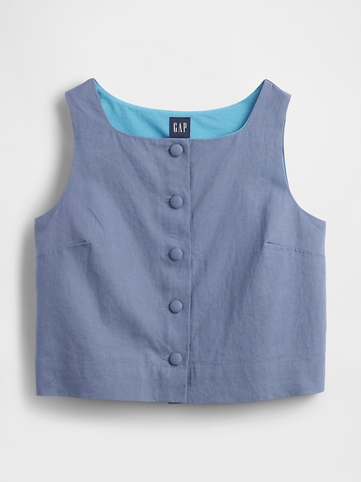 Image number 6 showing, Linen-Blend Button-Front Shell Top