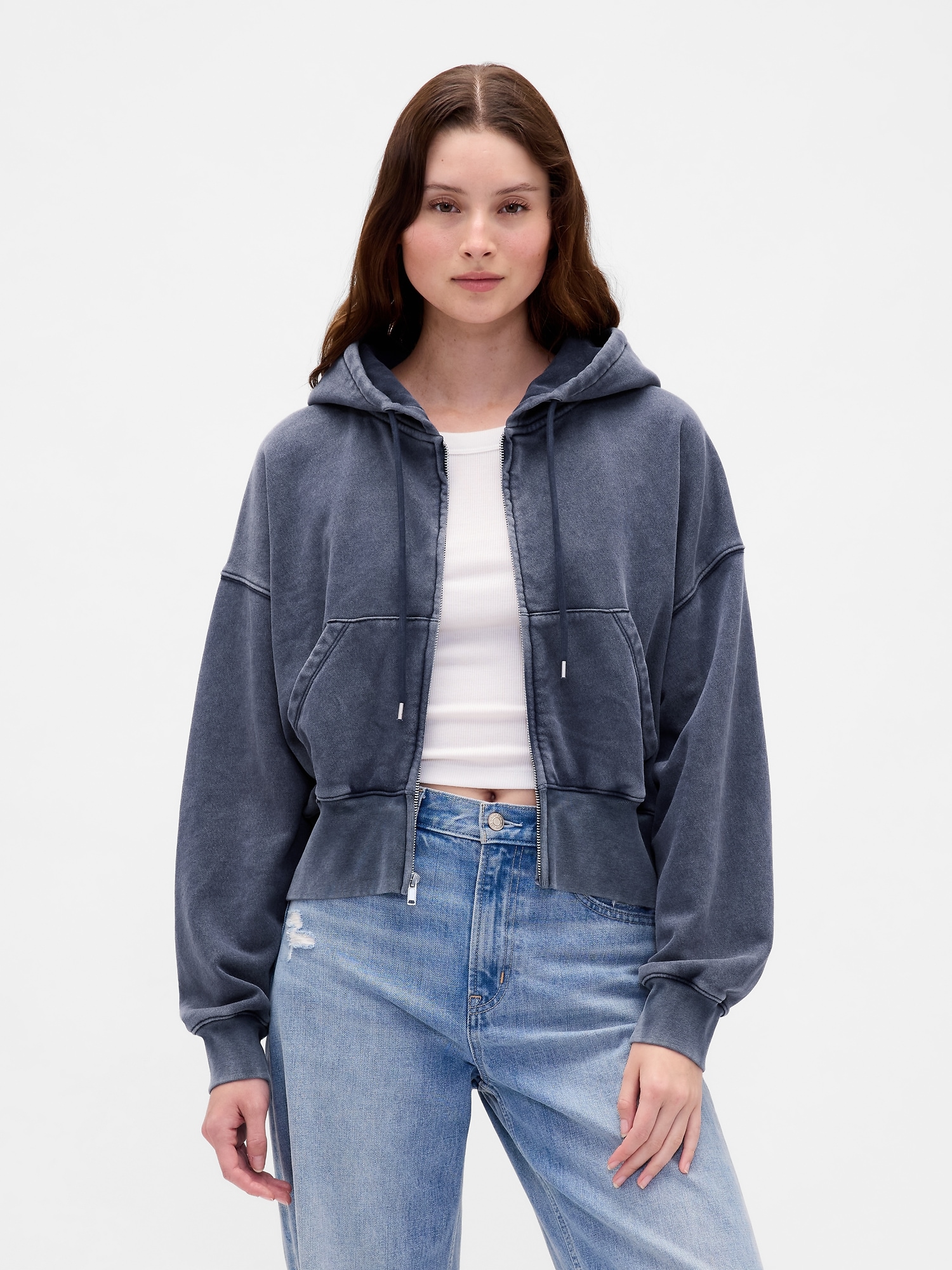 VintageSoft Full-Zip Wedge Hoodie - Tapestry Navy Blue