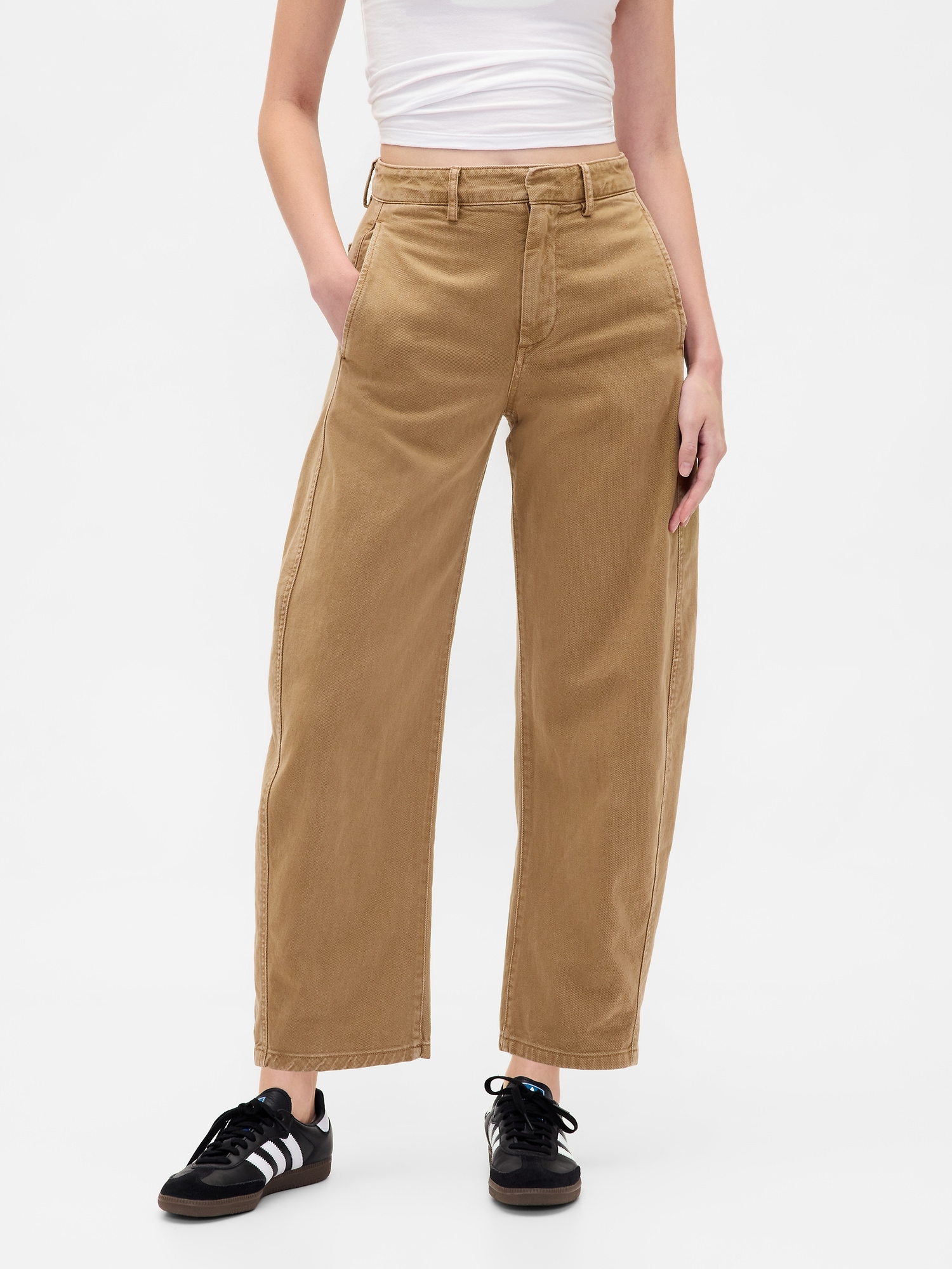 Mid Rise Twill Barrel Pants