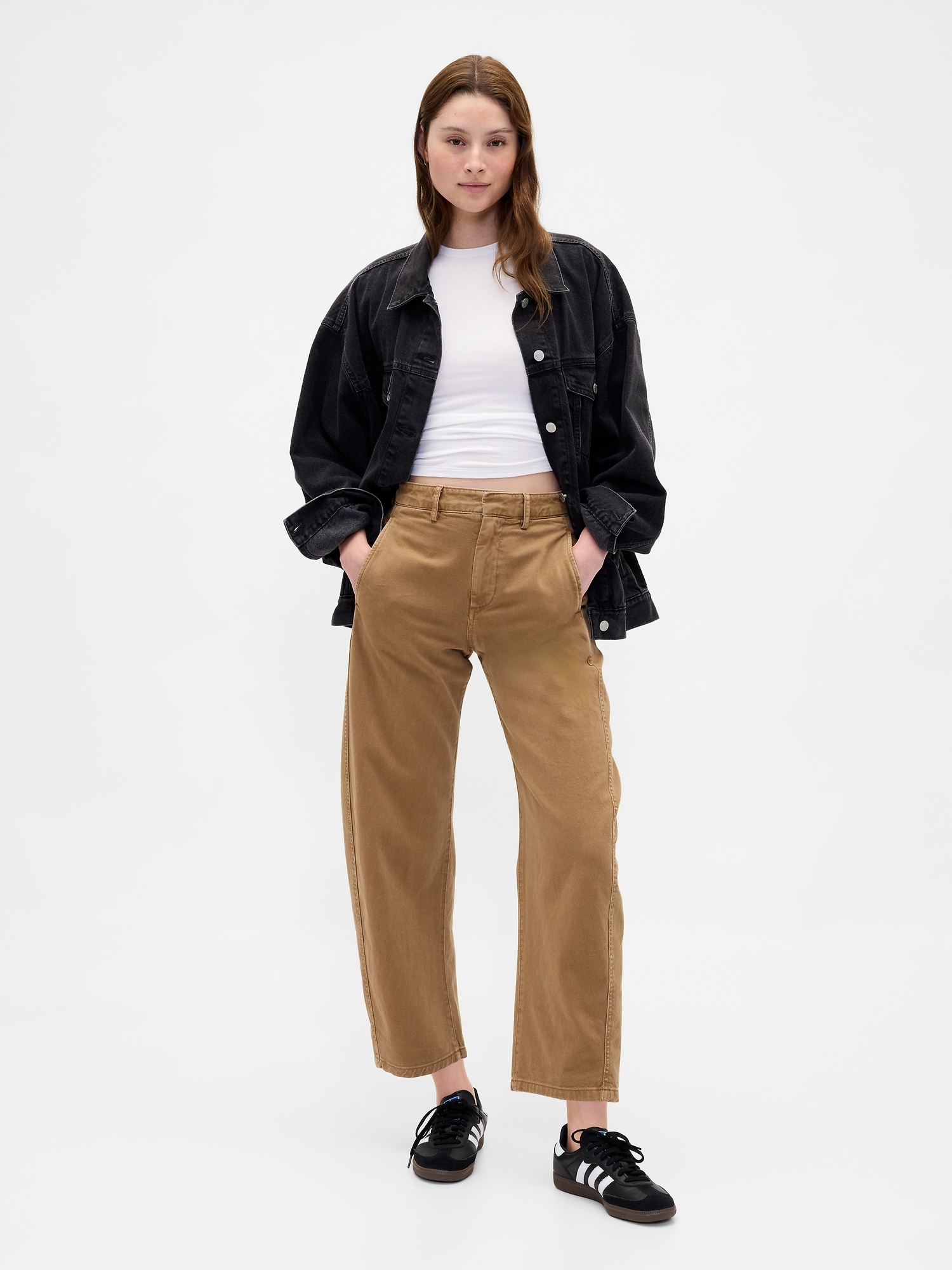 Mid Rise Twill Barrel Pants - Palamino Brown