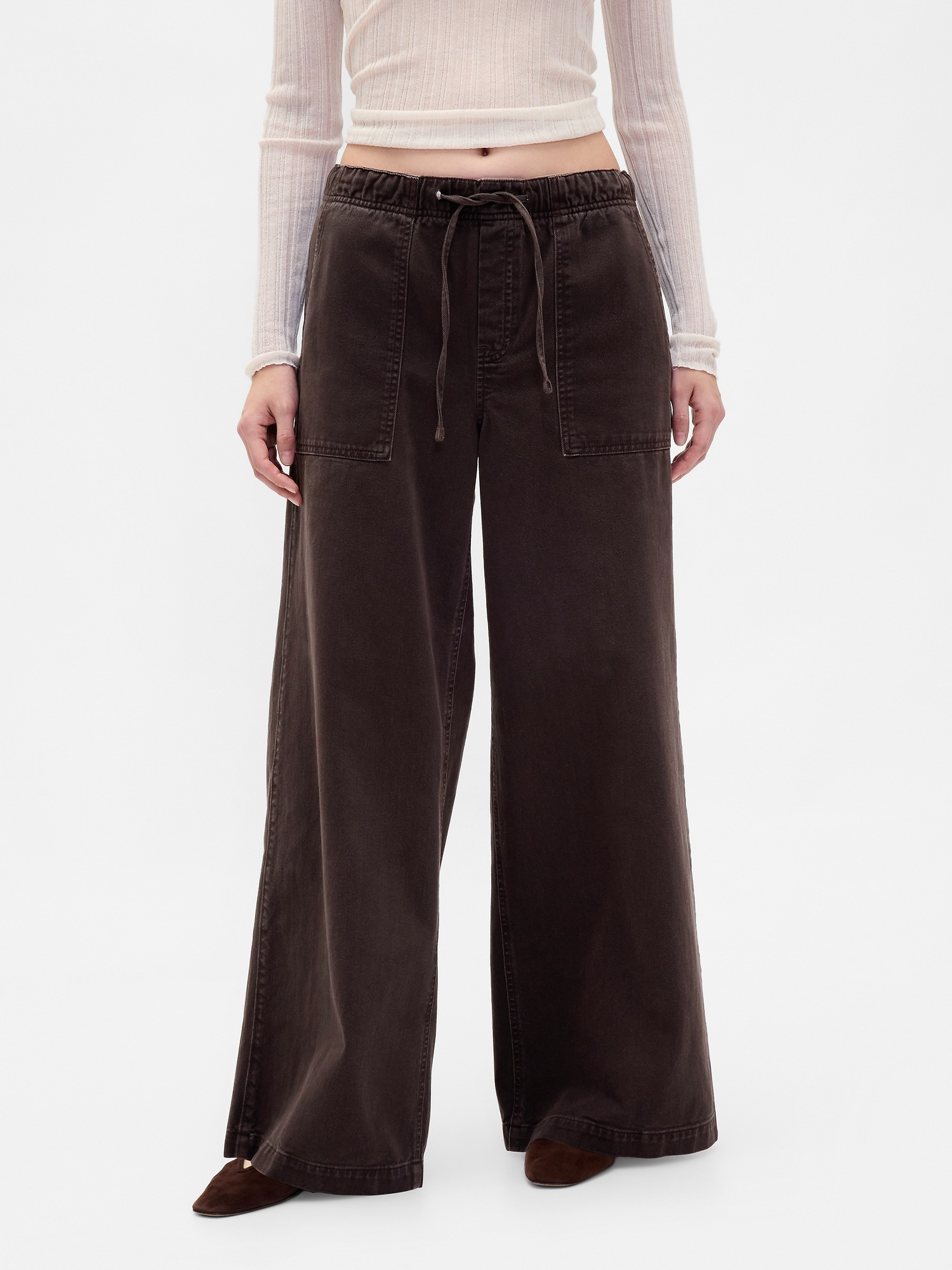 Женские брюки Gap Mid Rise Easy Baggy, цвет: Коричневый — фото 2