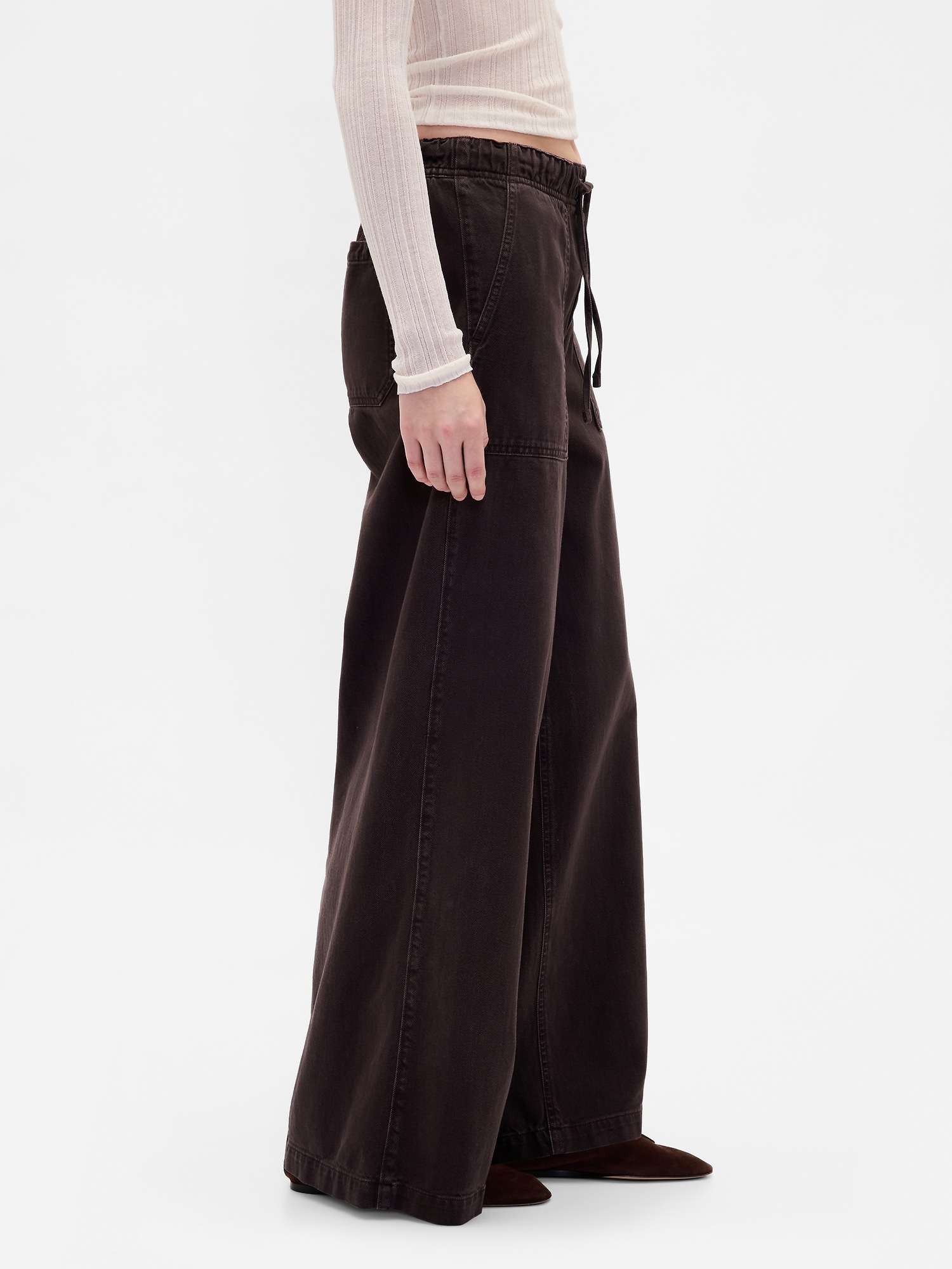 Женские брюки Gap Mid Rise Easy Baggy, цвет: Коричневый — фото 3