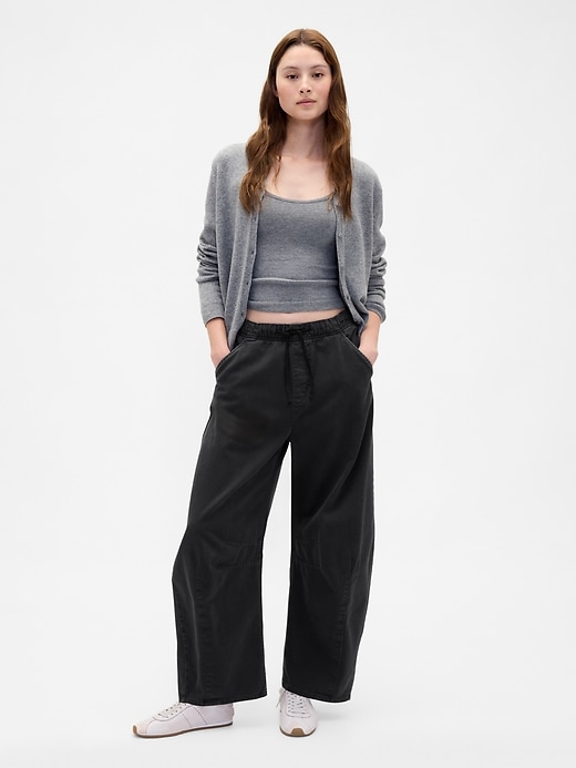 1 of 8 showing, with the color Black of product Mid Rise Twill Easy Horseshoe Pants