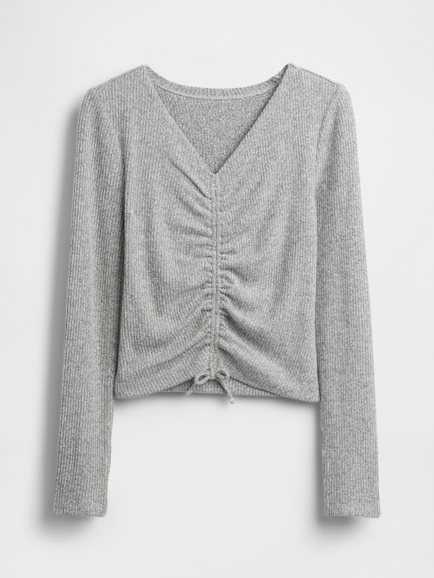 Детский топ Gap Softspun Rib Ruched Top, цвет: Меланжевый серый — фото 2