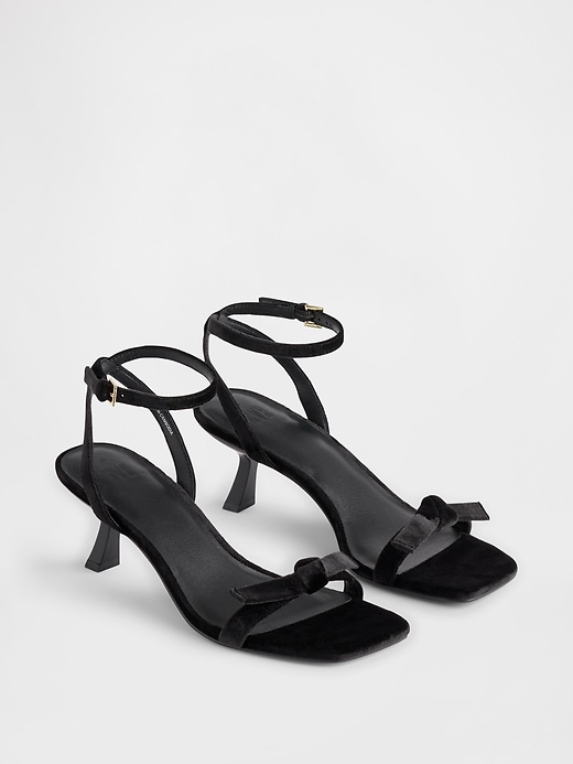Image number 2 showing, Velvet Bow Open-Toe Strappy Kitten Heels