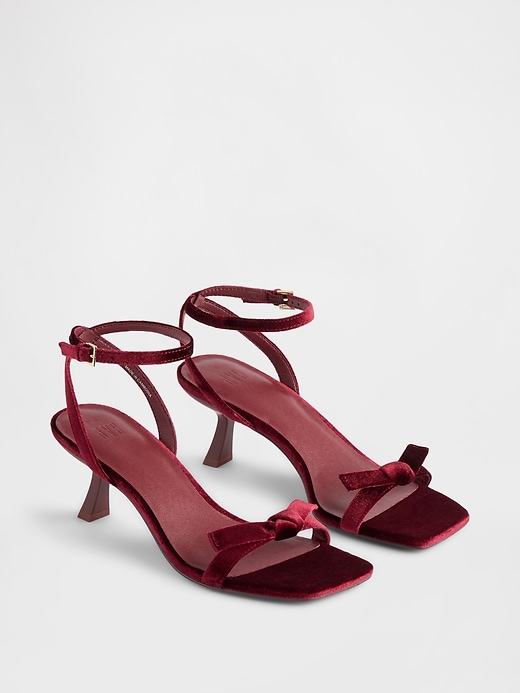 Image number 2 showing, Velvet Bow Open-Toe Strappy Kitten Heels