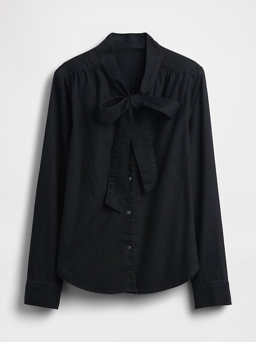 Image number 5 showing, Denim Tie-Neck Shirt