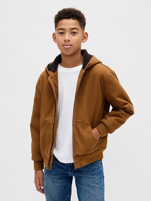 Image number 1 showing, Kids Sherpa-Lined Canvas Denim Hoodie