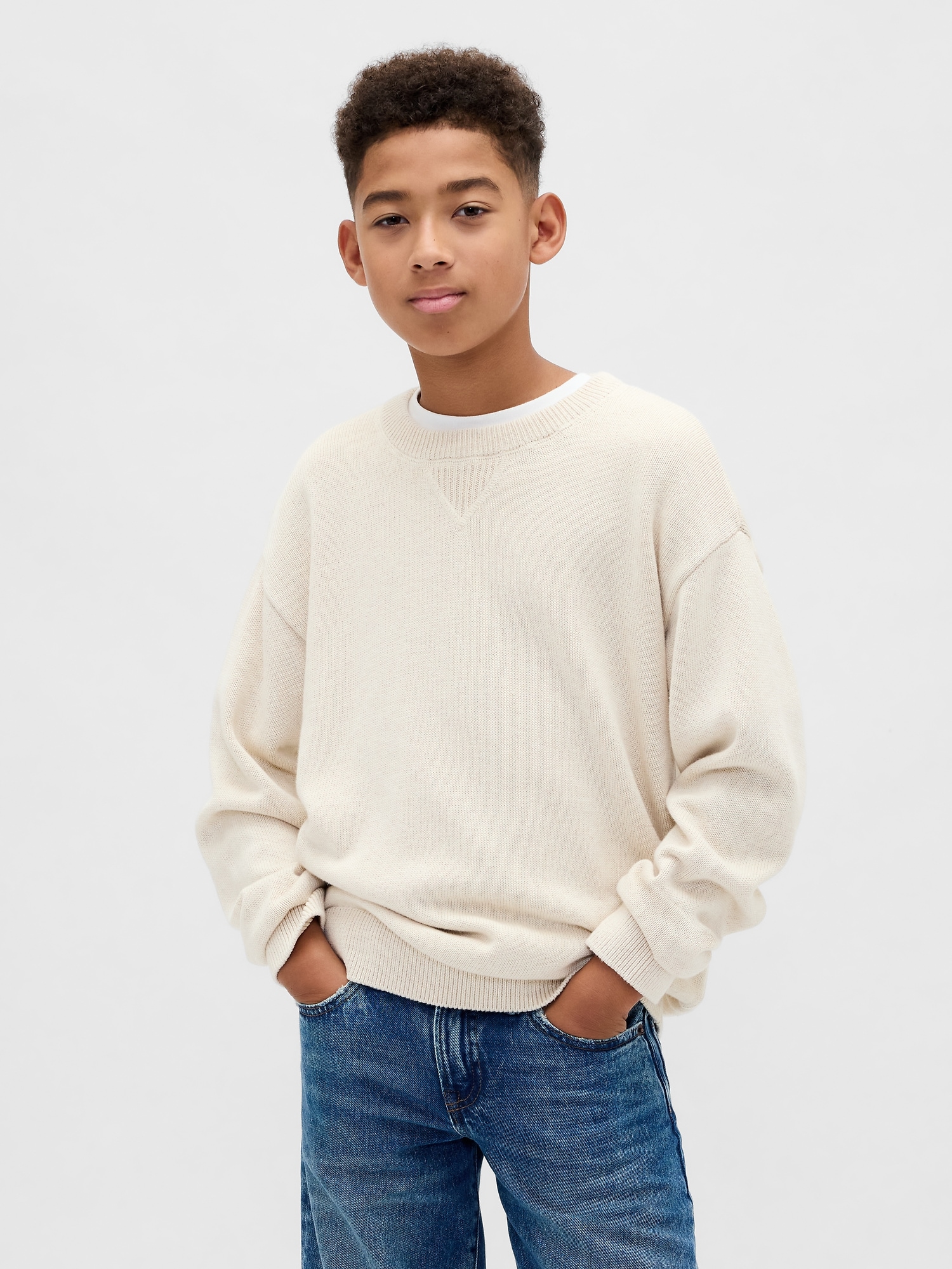 Kids Relaxed Crewneck Sweater - Chino