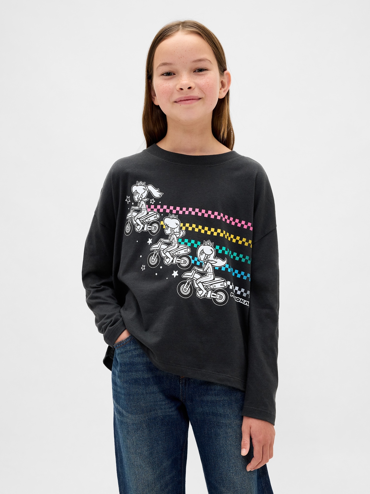 Kids Super Mario Oversized Graphic T-Shirt - Black