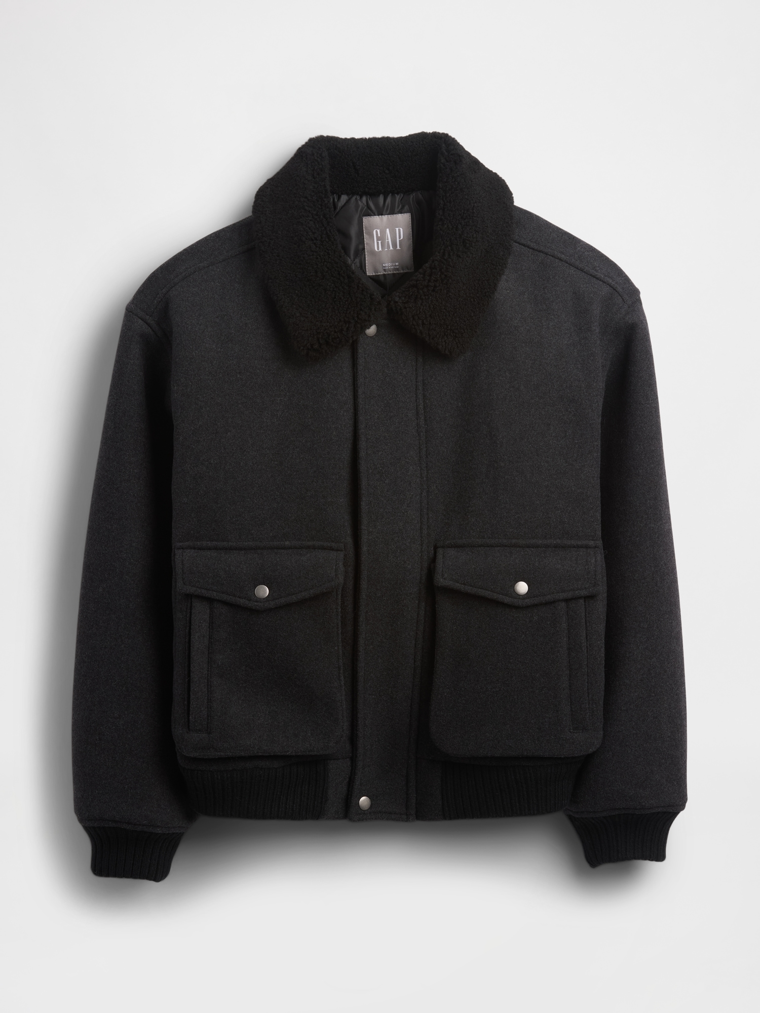 Wool-Blend Relaxed Bomber Jacket