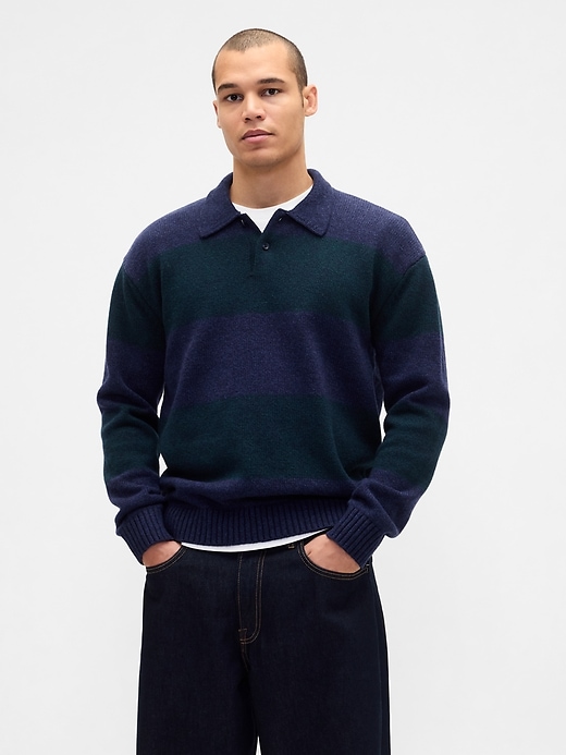 Image number 1 showing, Rugby Stripe Relaxed Polo Sweater