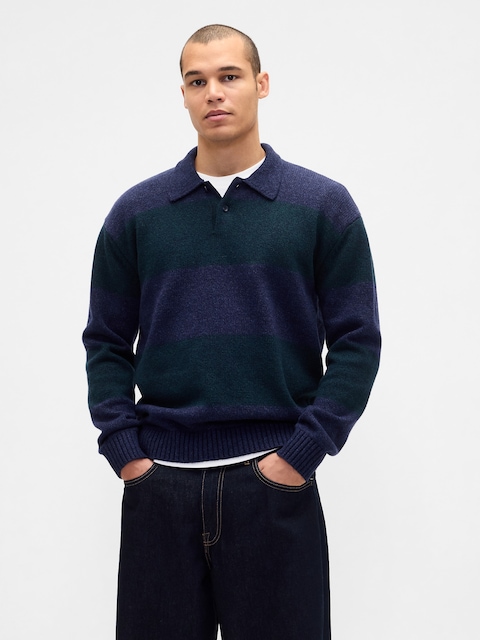 Rugby Stripe Relaxed Polo Sweater