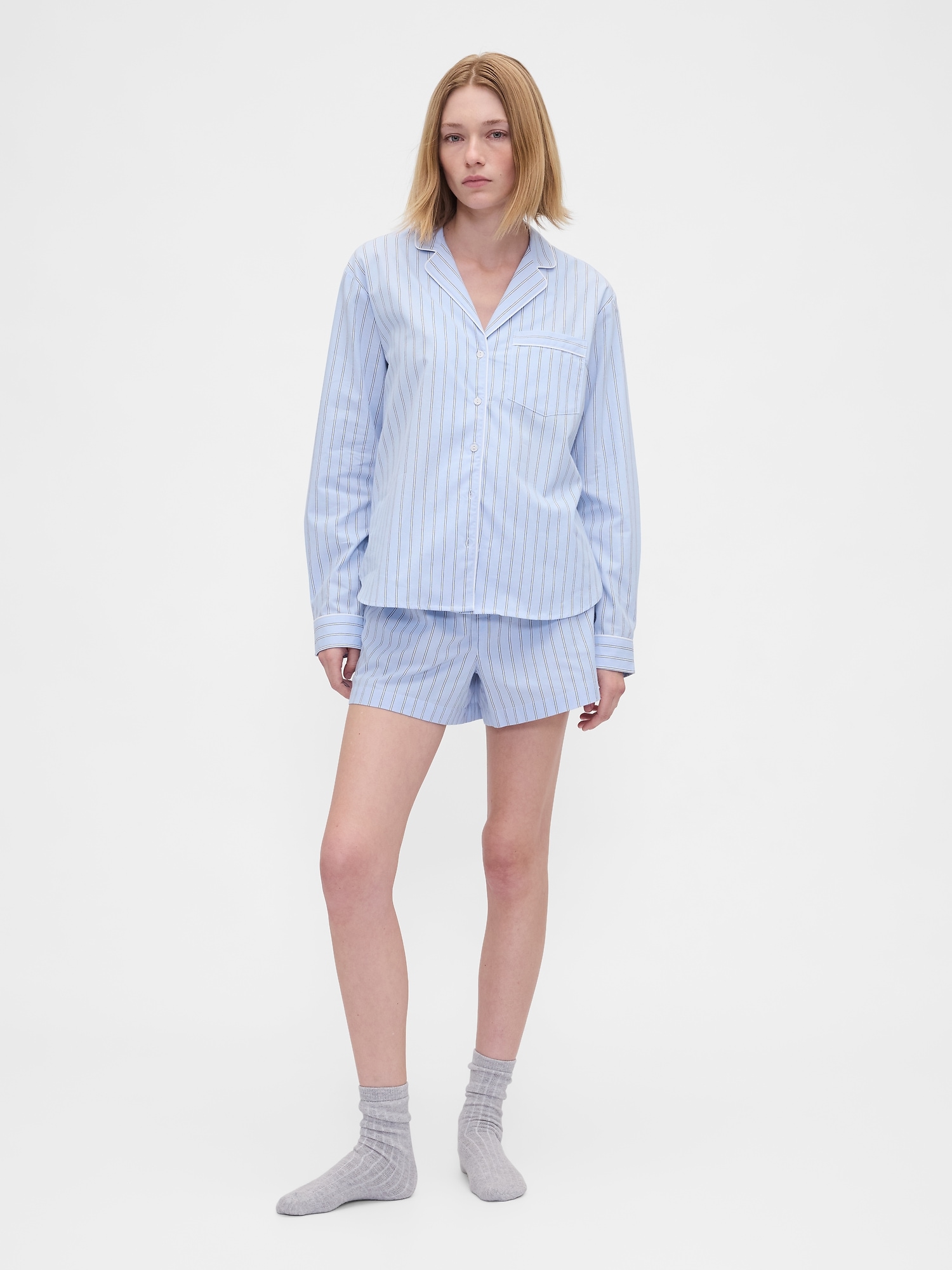 Poplin Logo PJ Boxer Shorts - Blue & White Stripe