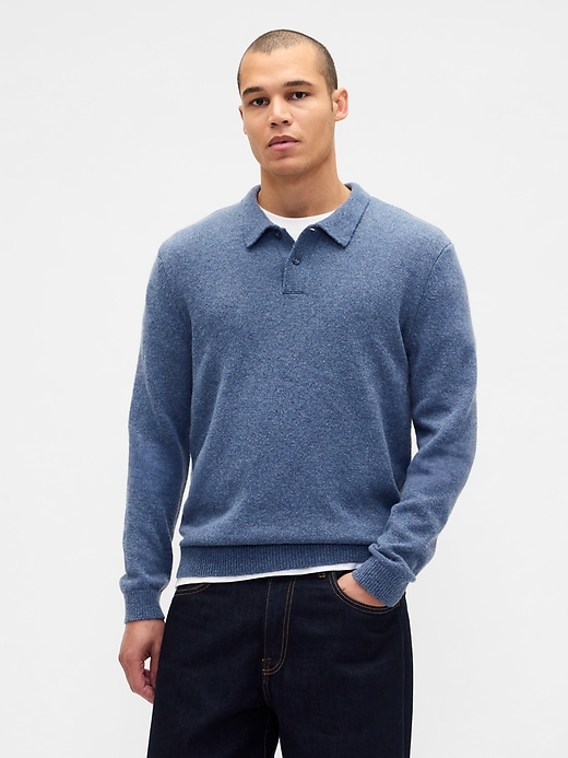 Image number 1 showing, Merino Wool-Blend Polo Sweater