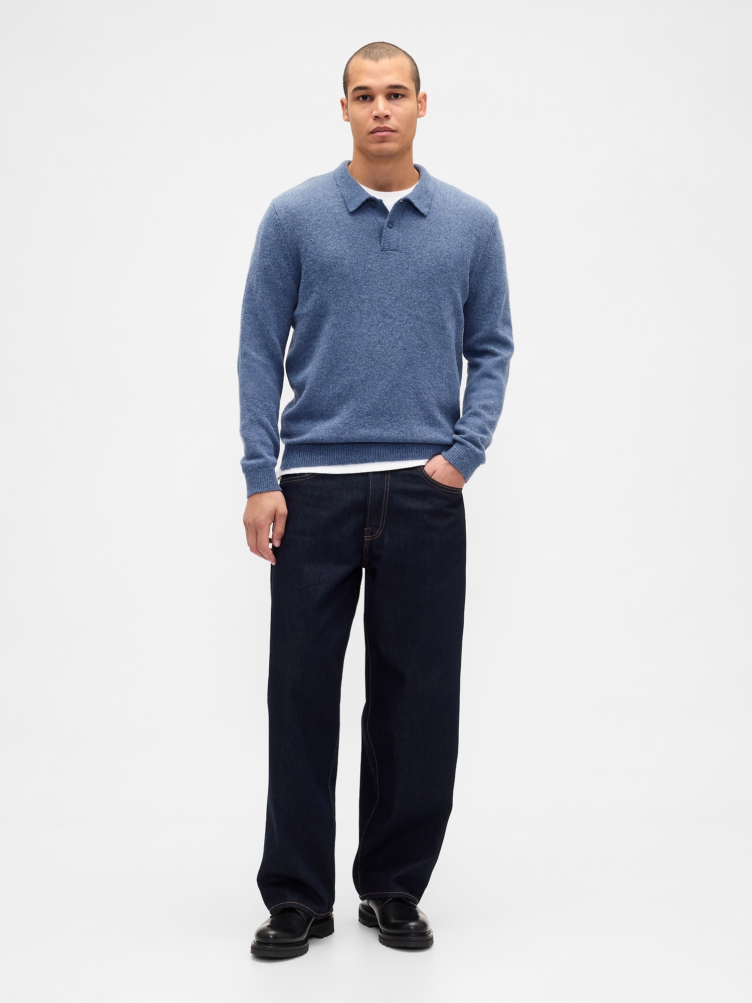 Мужской свитер Gap Merino Wool-Blend Polo Sweater, цвет: Cornflower — фото 2