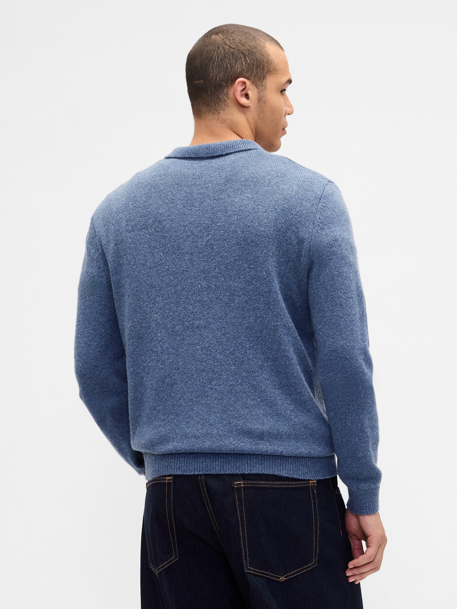 Мужской свитер Gap Merino Wool-Blend Polo Sweater, цвет: Cornflower — фото 3