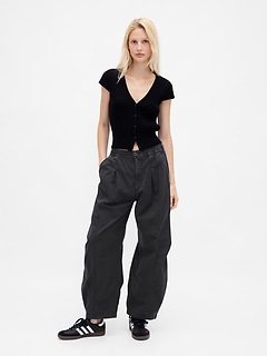 Mid Rise Twill Barrel Pants
