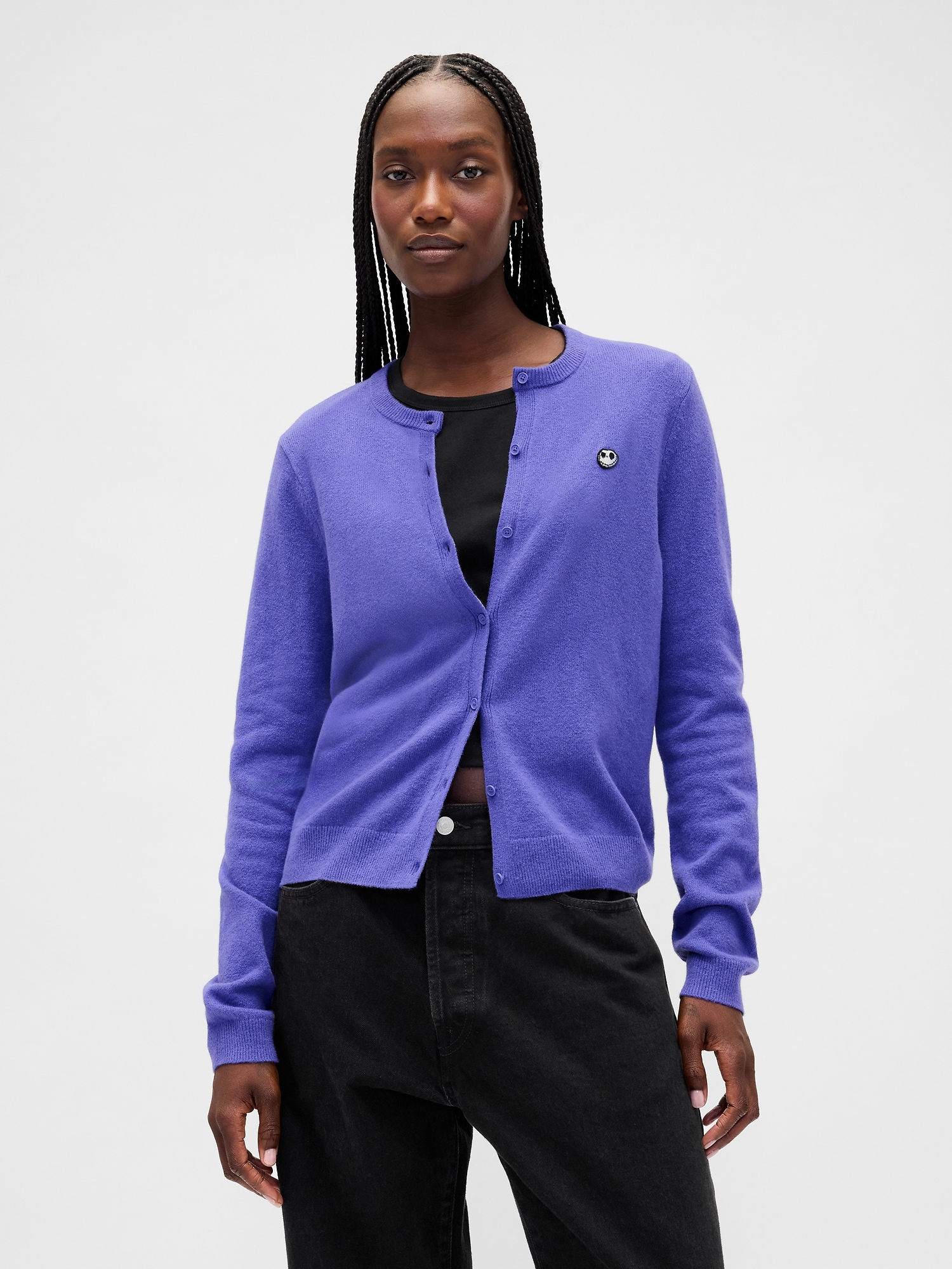 Gap × Disney Tim Burton's The Nightmare Before Christmas Cashsoft Skull Cardigan In Purple
