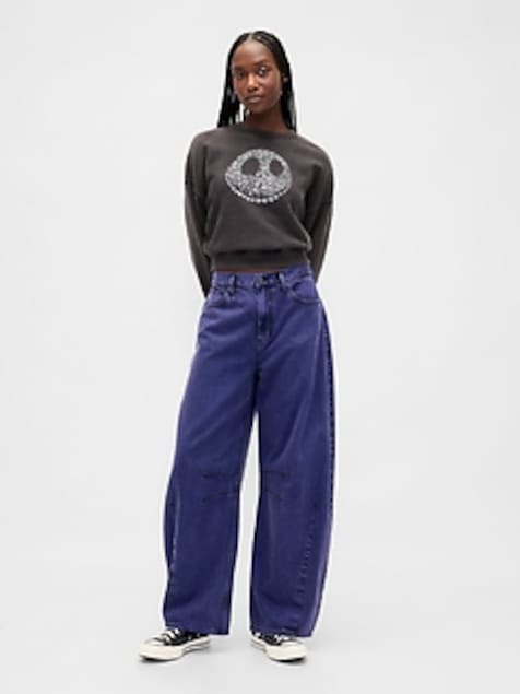 Gap × Disney Tim Burton’s The Nightmare Before Christmas Mid Rise UltraSoft Barrel Jeans