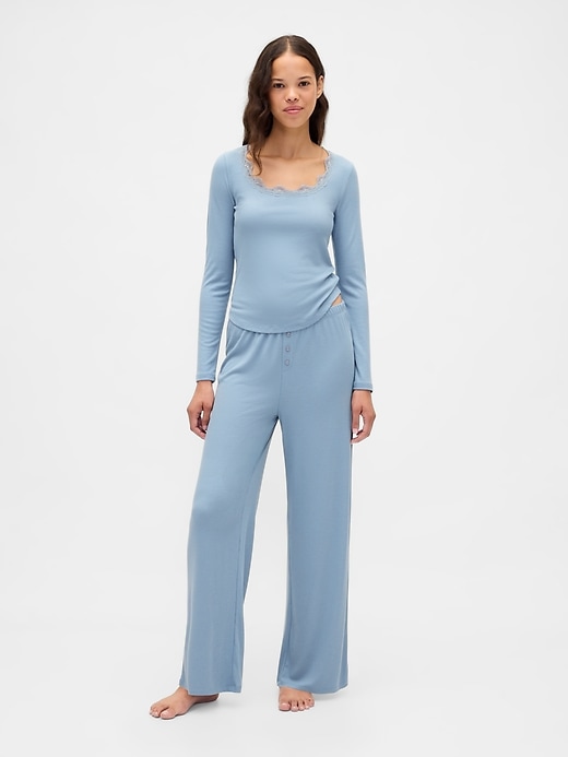 Image number 5 showing, Mini Rib Lace-Trim PJ Top