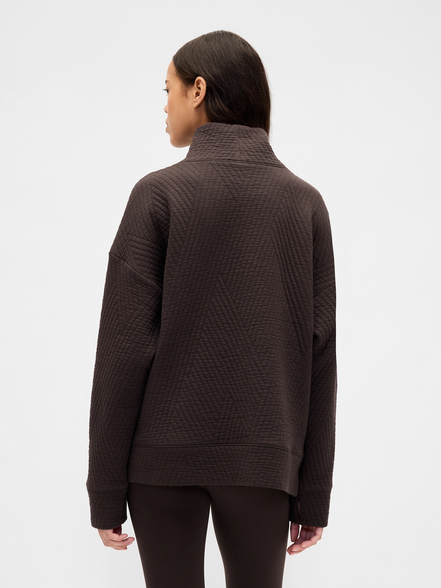 GapFit Quilted Jacquard Knit Funnel-Neck Pullover