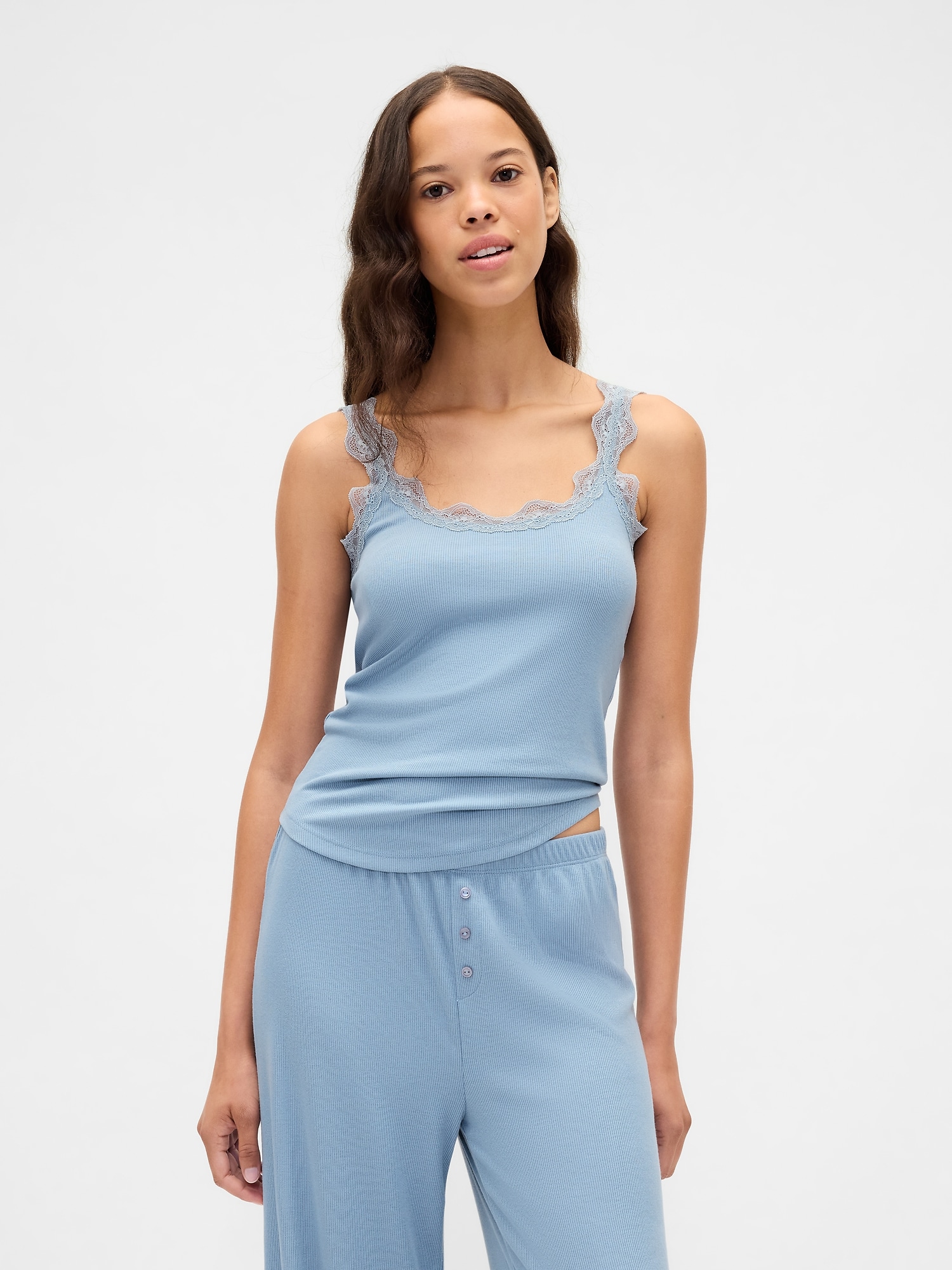 Gap Mini Rib Lace Pj Tank Top In Blue