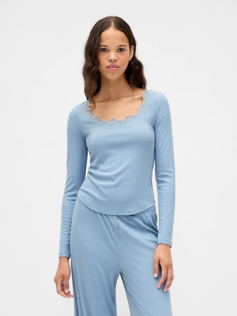 Mini Rib Lace-Trim PJ Top