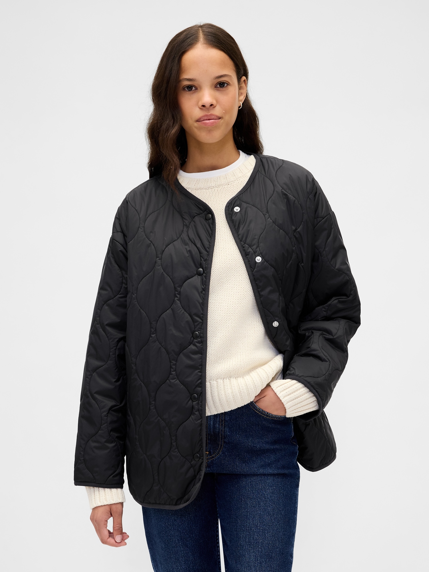 Gap Recycled Lightweight Oversized Quilted Liner Jacket In Black