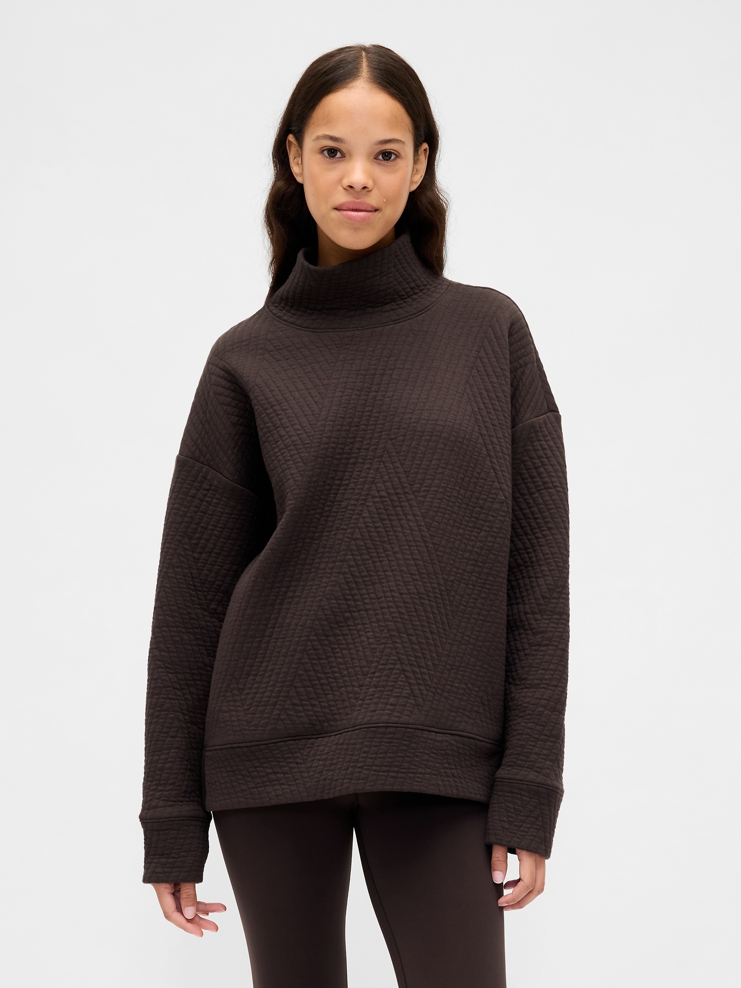 Gap Fit Quilted Jacquard Knit Funnel-neck Pullover In Brown