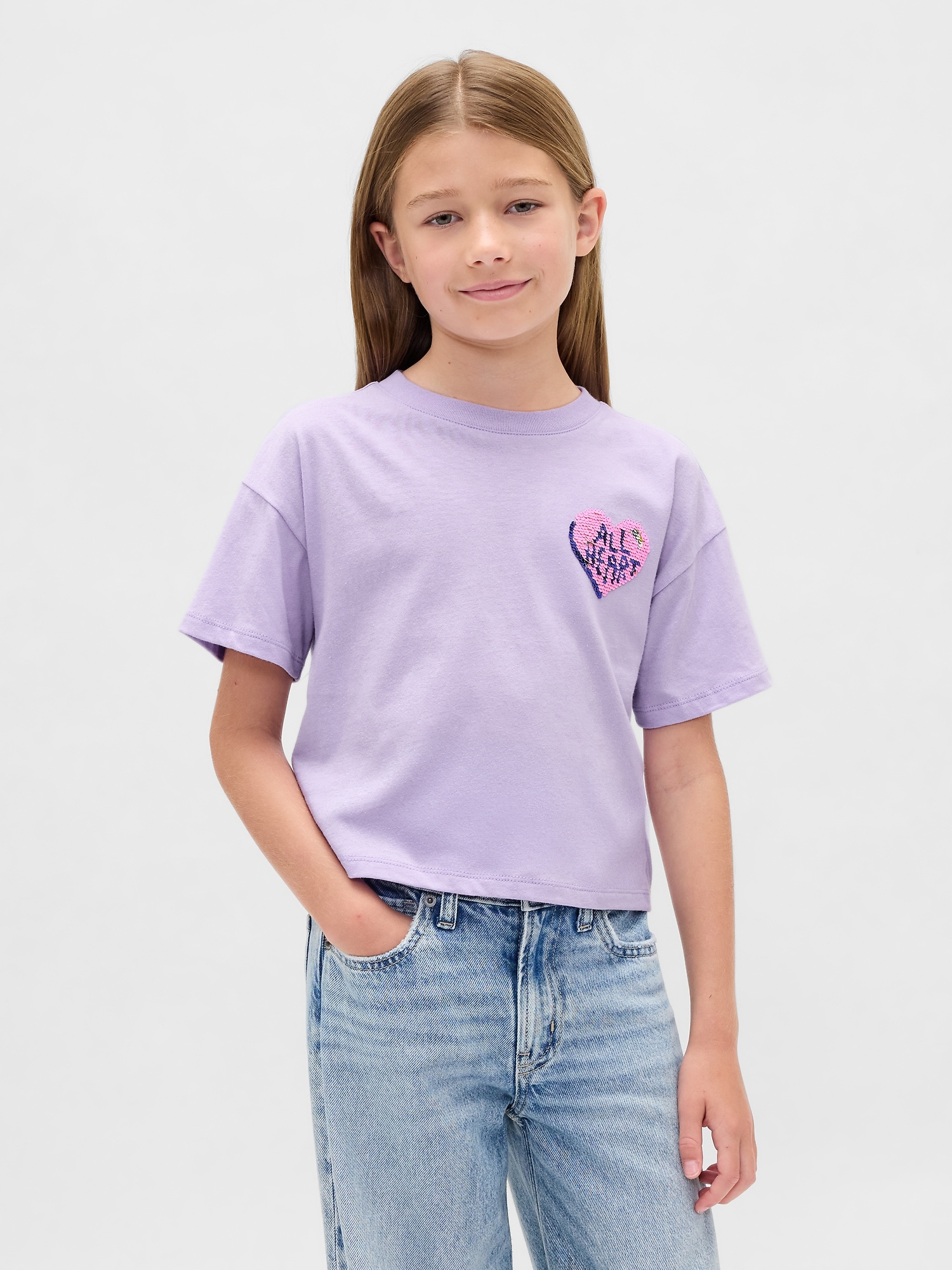 Kids Oversized Flippy Sequin Graphic T-Shirt
