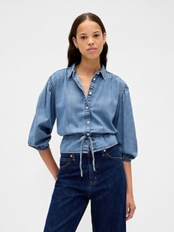 Denim Tie-Waist Shirt