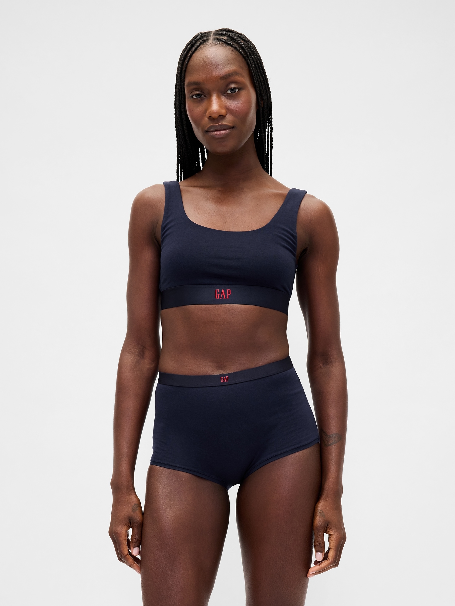 Organic Stretch Cotton Gap Logo Bralette - Navy Blue Night