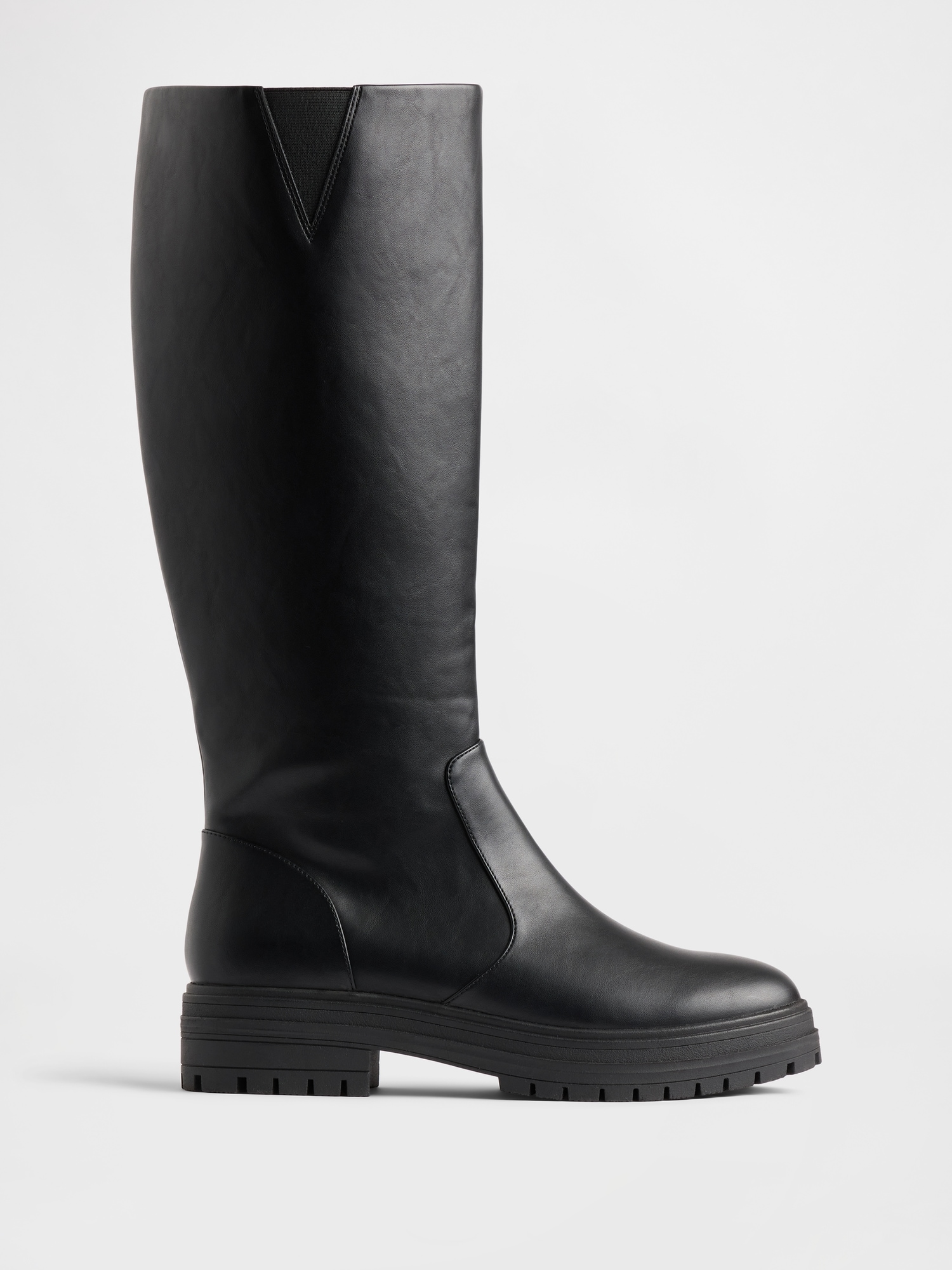 Vegan Leather Lug Sole Tall Boots - True Black