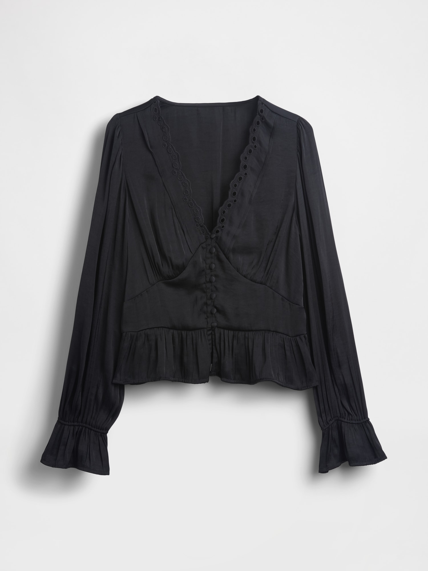 Eyelet V-Neck Peplum Top