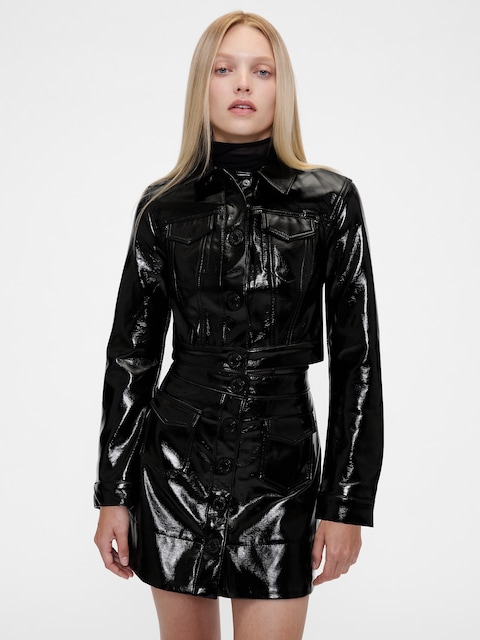 GapStudio Vegan Patent Leather Crop Jacket
