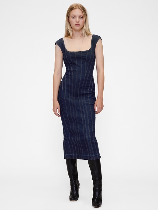 Image number 1 showing, GapStudio Seamed Denim Cap-Sleeve Midi Dress