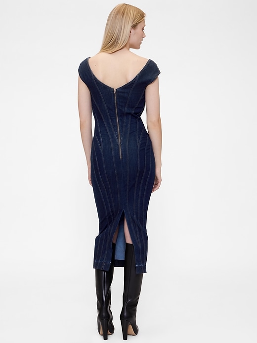 Image number 2 showing, GapStudio Seamed Denim Cap-Sleeve Midi Dress