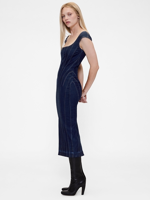 Image number 3 showing, GapStudio Seamed Denim Cap-Sleeve Midi Dress