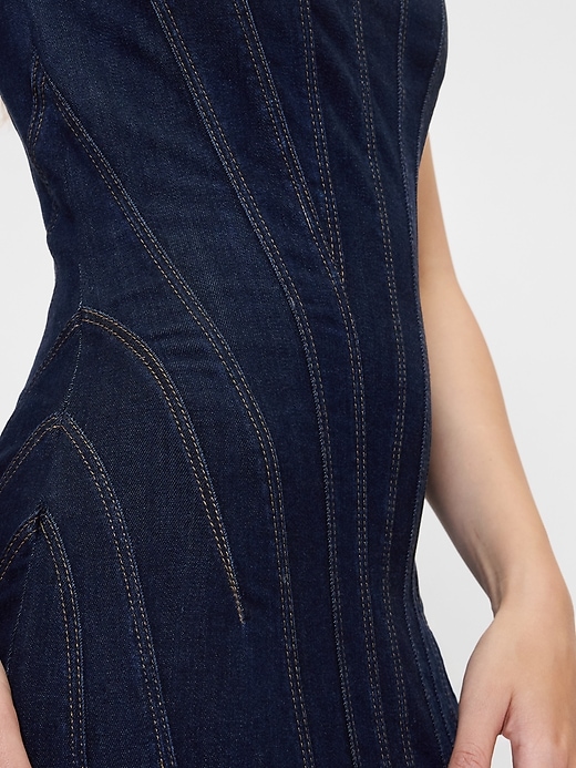 Image number 4 showing, GapStudio Seamed Denim Cap-Sleeve Midi Dress