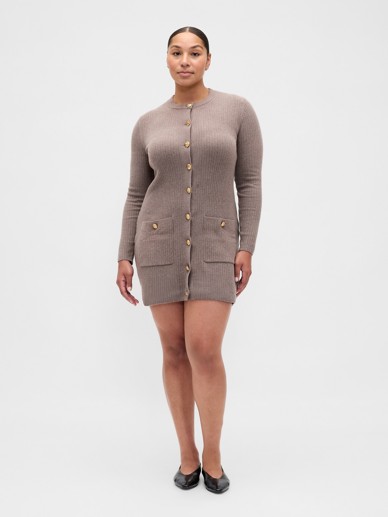 Женское платье Gap CashSoft Rib Pocket Sweater Mini, цвет: Миндальный коричневый — фото 4