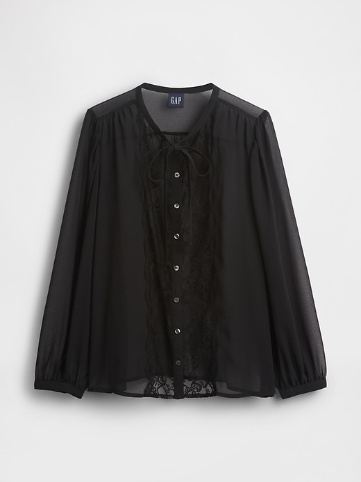 Image number 5 showing, Sheer Recycled Lace Inset Tie-Neck Top