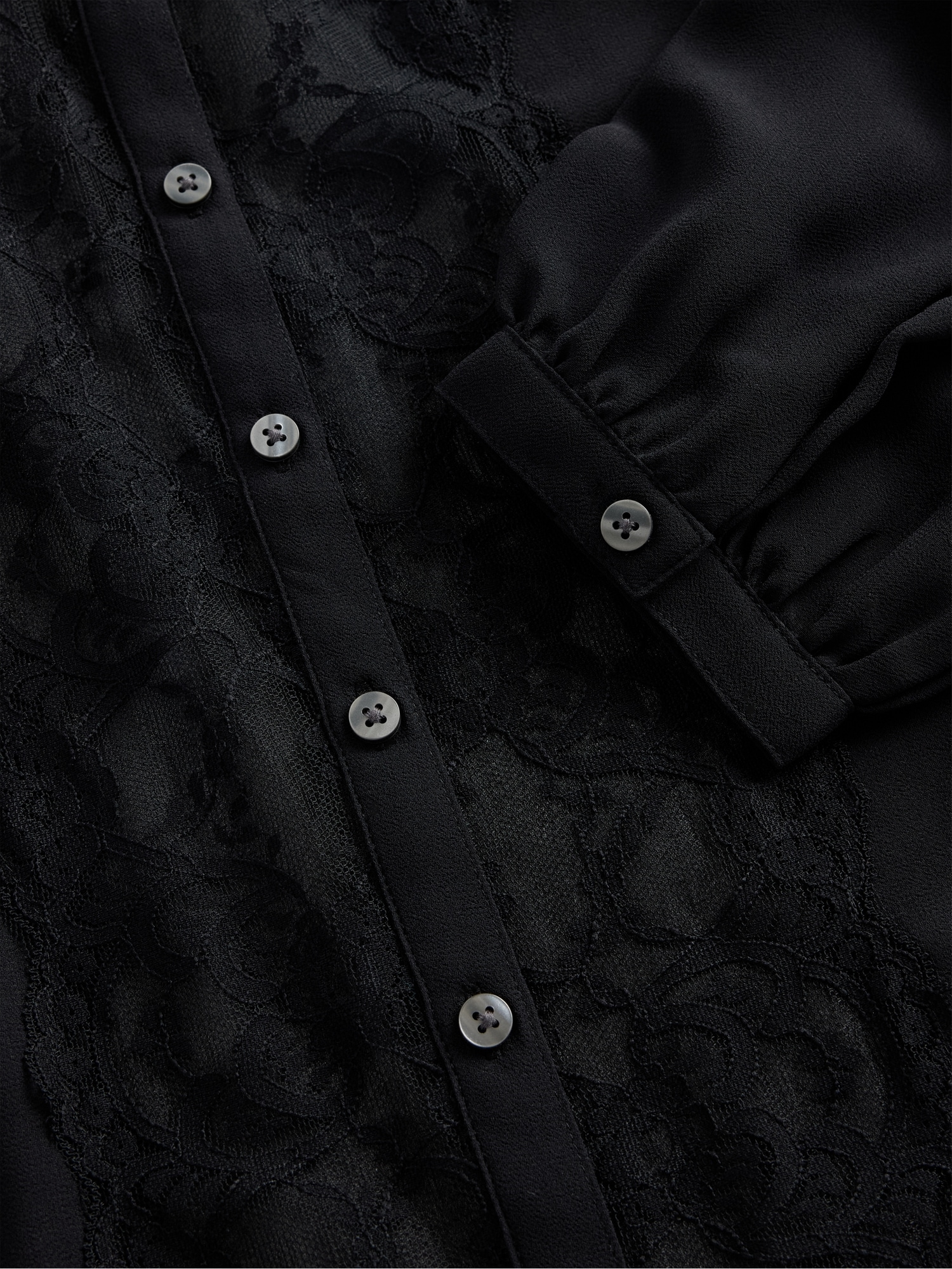 Sheer Recycled Lace Inset Tie-Neck Top