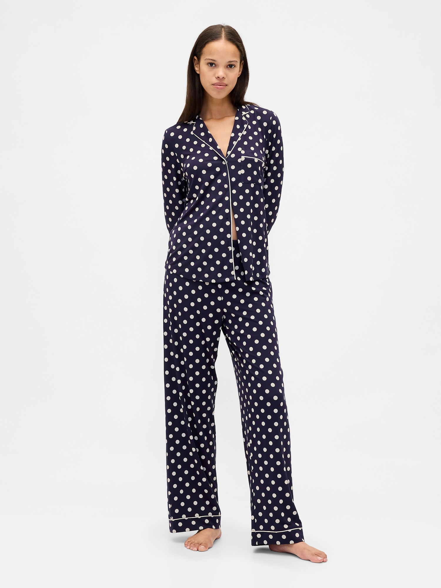 Modal PJ Pants - Navy Blue & White Polka Dot