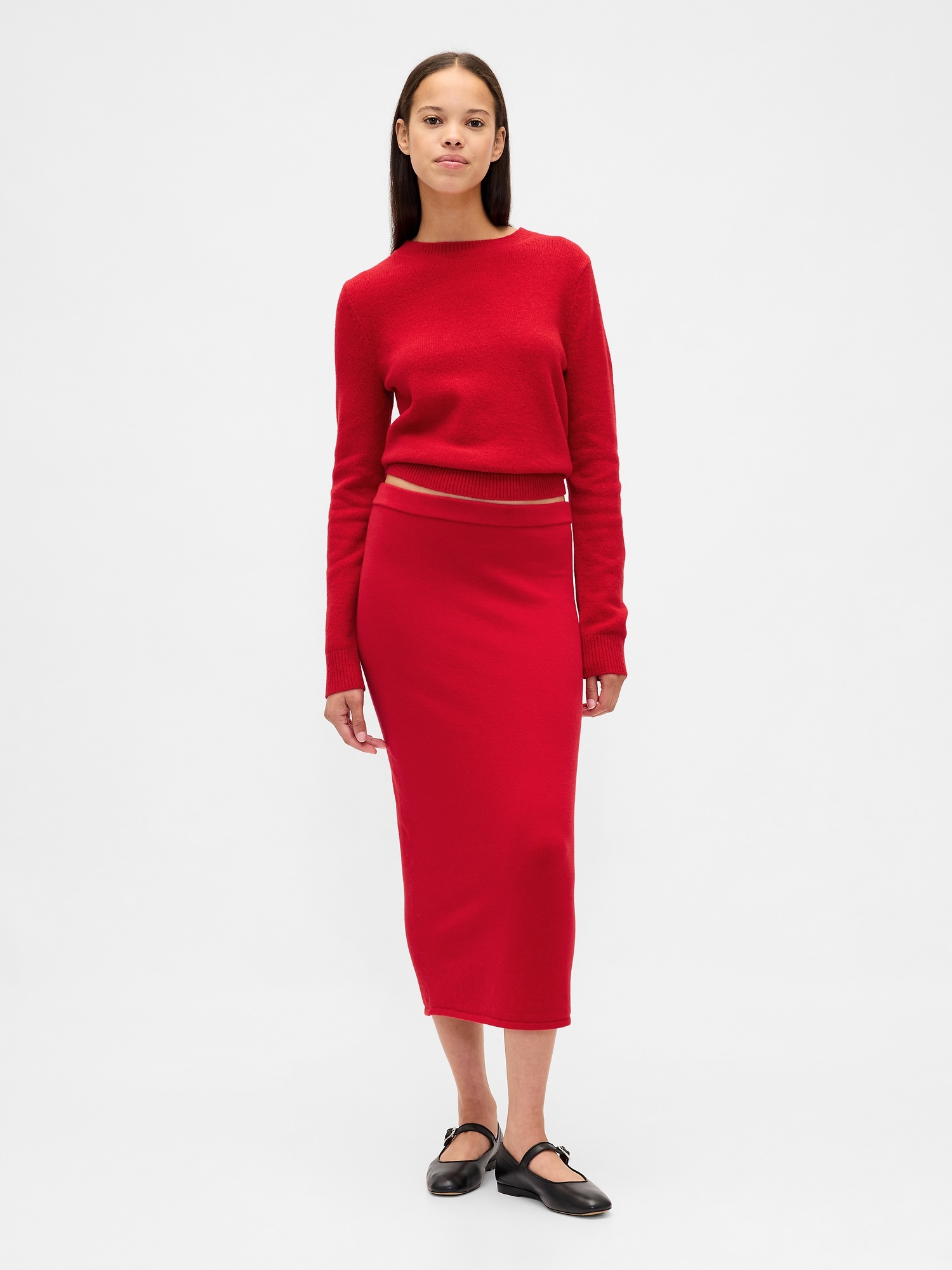 CashSoft Stretch Midi Skirt - Modern Red