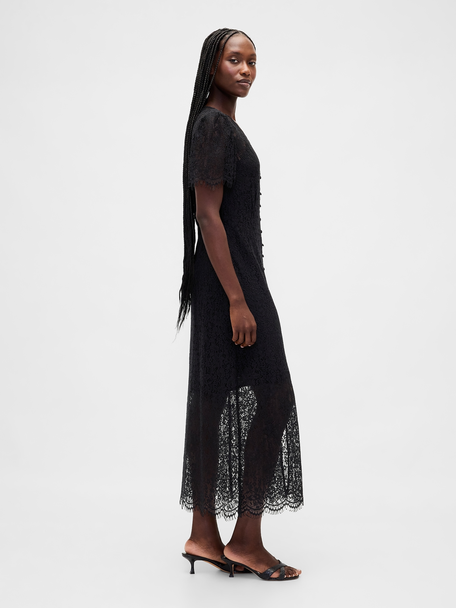 Женское платье Gap Lace V-Neck Midi, цвет: Насыщенный чёрный — фото 3