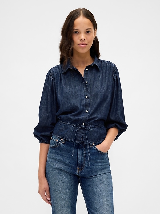 Image number 1 showing, Denim Tie-Waist Top