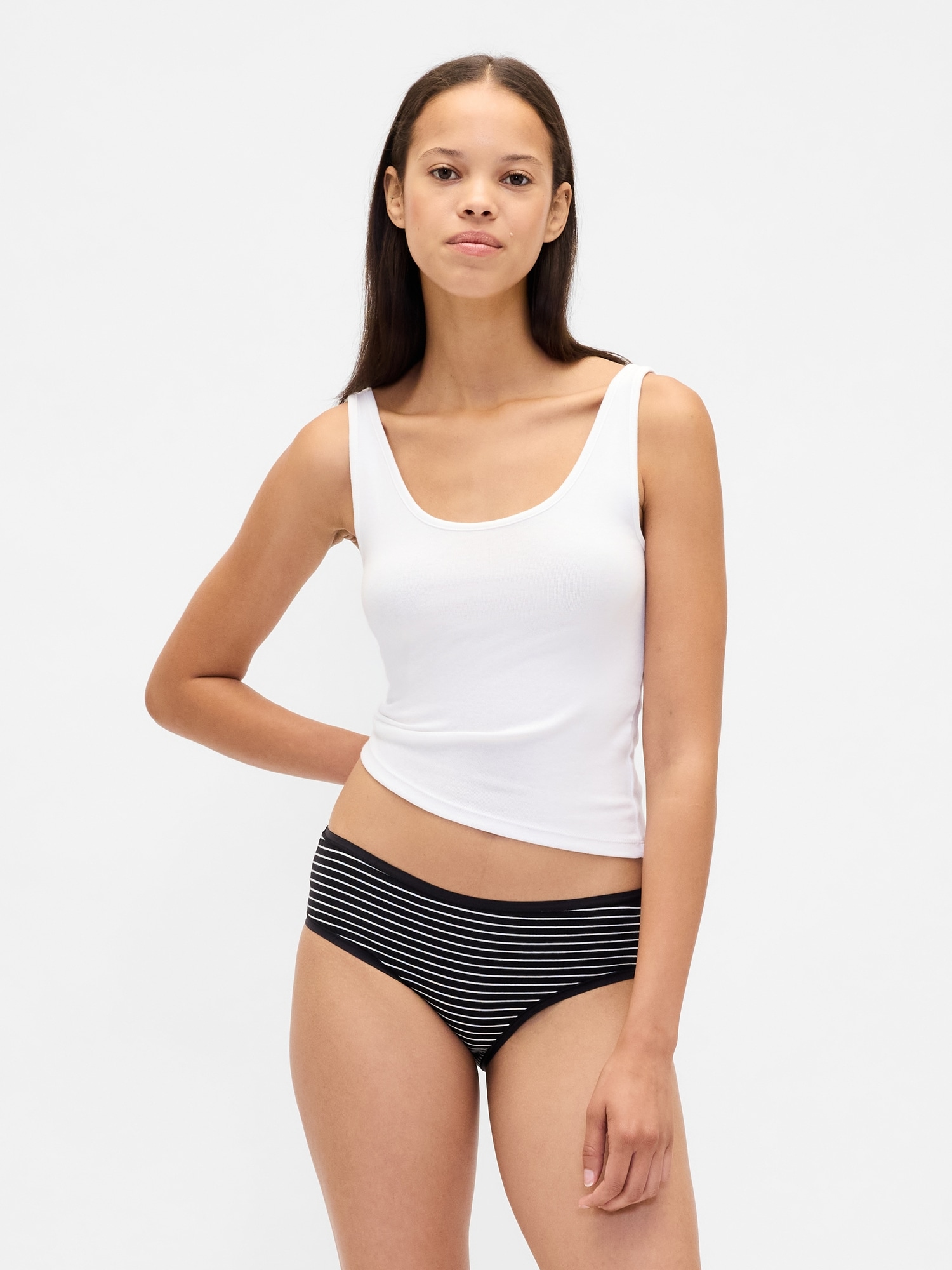 Organic Stretch Cotton Hipster (3-Pack) - Black, Pink, & Blue Stripe